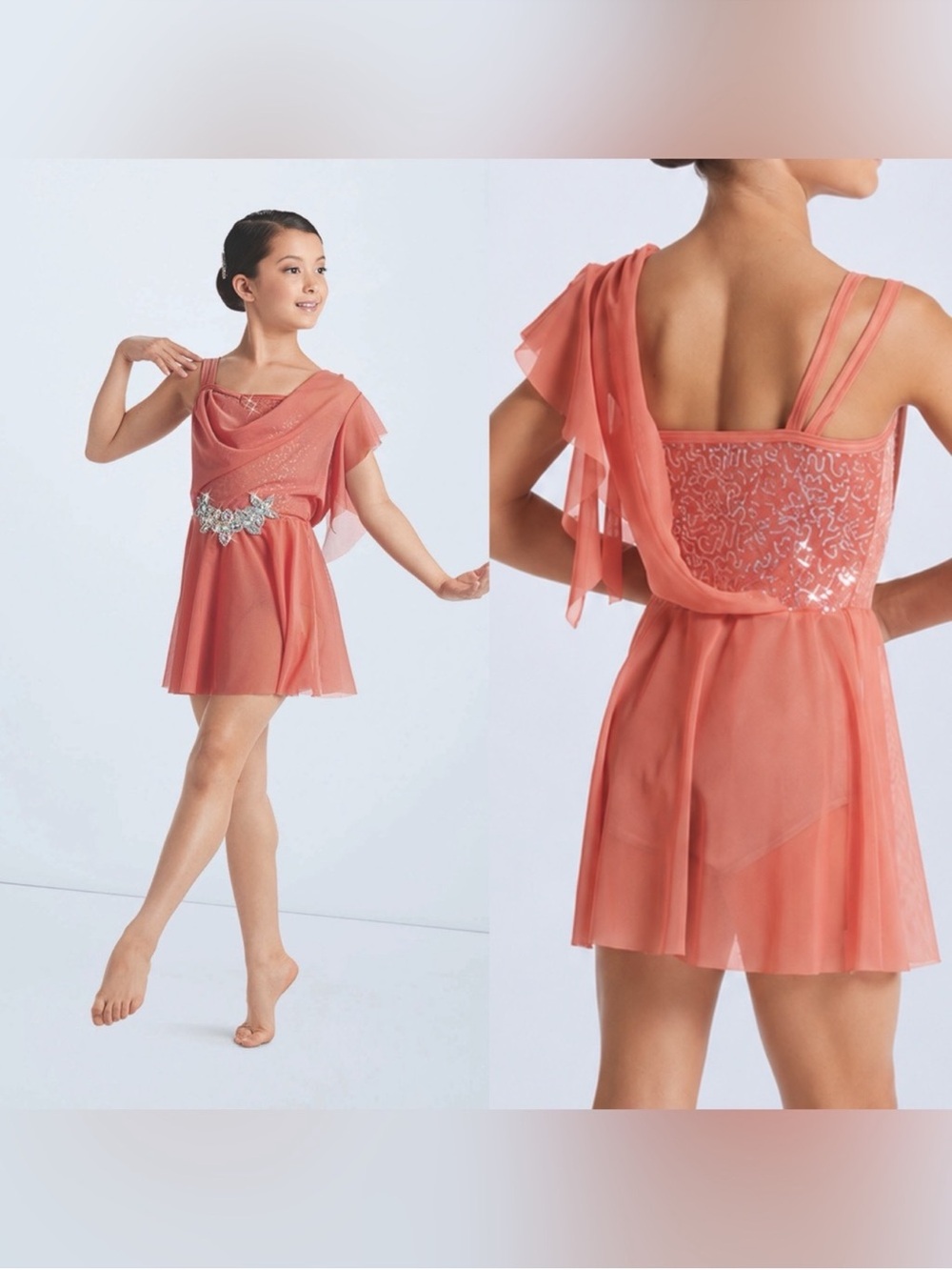 Weissman Coral Sequin Bodice Chiffon Dress for Girls